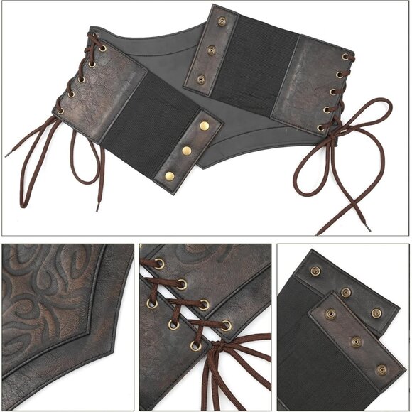 Women Brown Leather Corset Renaissance Belt Medieval Viking Belt Wide Cinch Belt - Picture 6 of 9